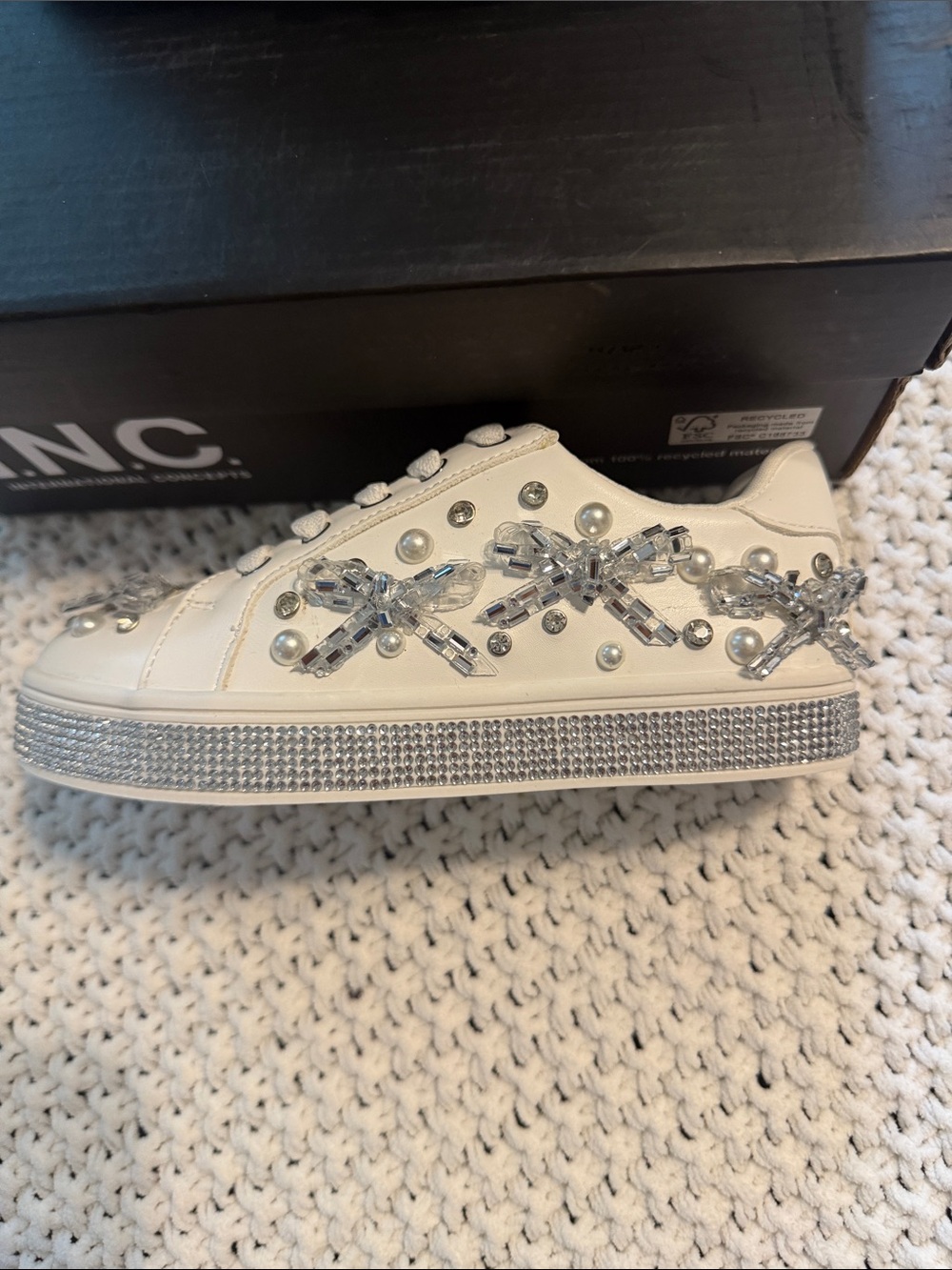 INC International Concepts White Pearl & Crystal Embellished kids Sneakers